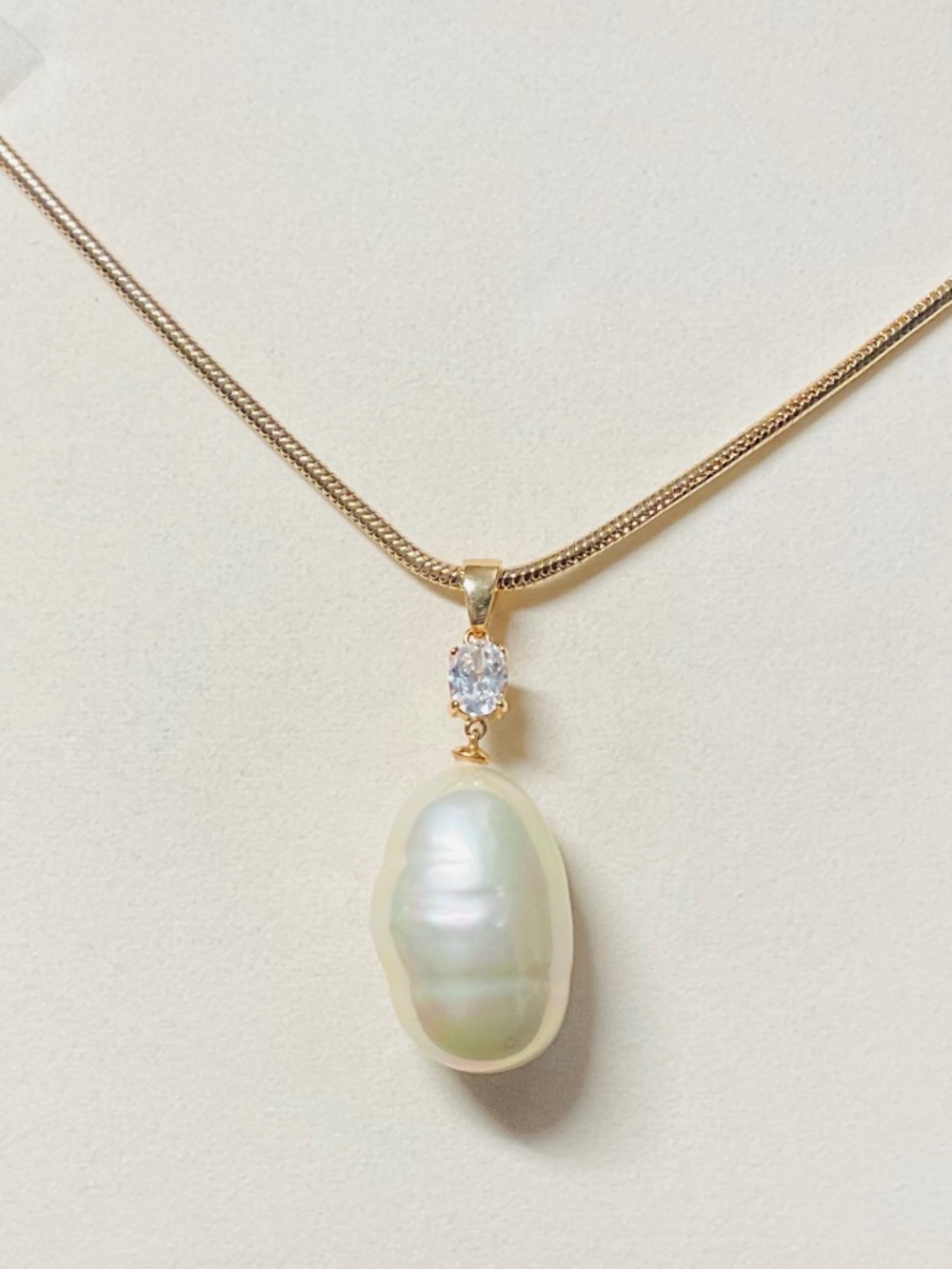 Vintage Joan Rivers Baroque Pearl Pendant &  Snake Chain Sautoir Necklace